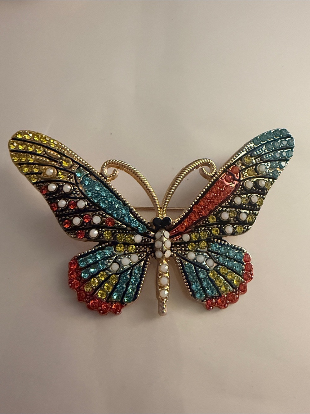 Multicolor Crystal Butterfly Brooch Pin - Vibrant Hair Accessory
